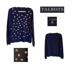 Talbots ❤️ Embellished Sweater ❤️ Black with Silvery Pink Heart Sequins ❤️ XL